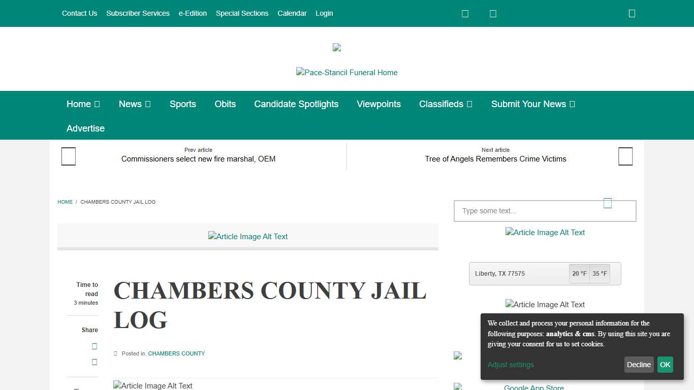 CHAMBERS COUNTY JAIL LOG  Liberty Vindicator